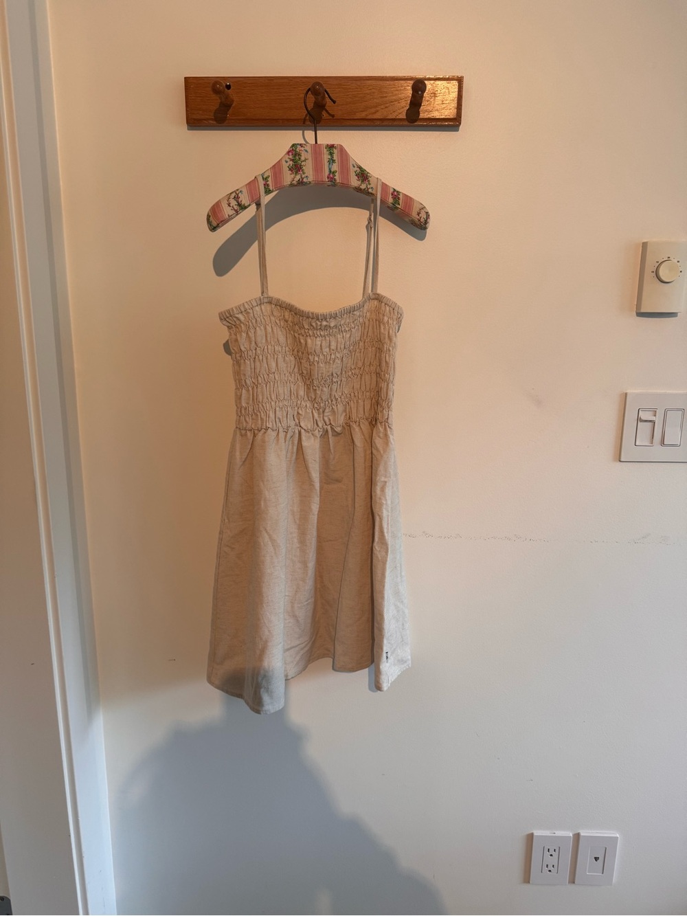 Rhythm Classic Shirred Midi Dress Natural Linen Blend L